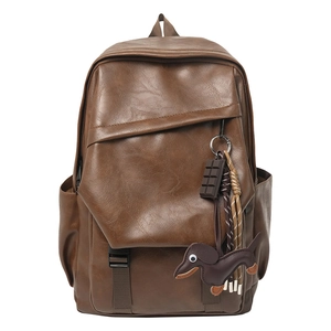 Vintage PU Leather Women Backpack Large Capacity Waterproof Travel School Bag With Cute Dachshund Dog Pendant Fashion