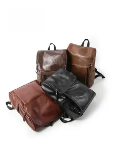 Multiple colors of PU leather backpacks including black, dark coffee, and brown tones