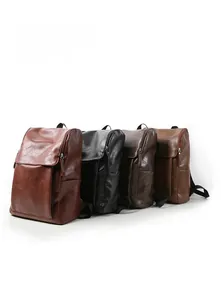 Four colors of minimalist PU leather backpacks arranged on a clean white background
