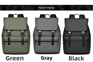 Three colors of waterproof minimalist backpacks in olive green, dark grey, and classic black