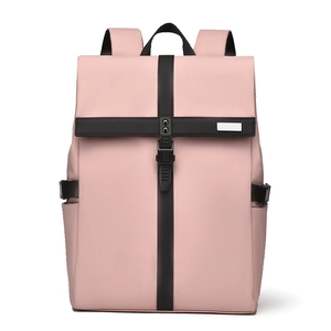 Pink minimalist business laptop backpack with waterproof coating and buckle closure
