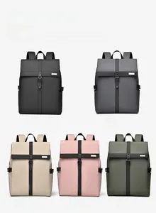 Five travel backpacks in black grey almond pink and green with waterproof nylon finish