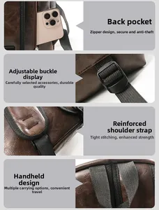 Detail of faux leather backpack showing anti-theft back pocket and reinforced strap stitching