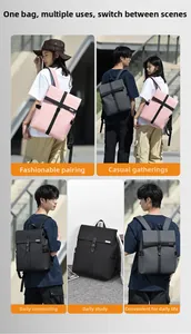 Waterproof roll-top business backpack in multiple colors for laptops and travel use