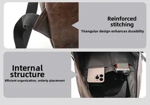 Detail showing reinforced triangle stitching and multi-layer internal compartments