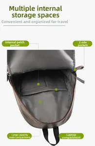 Interior view of brown backpack showing a dedicated laptop sleeve and spacious compartments