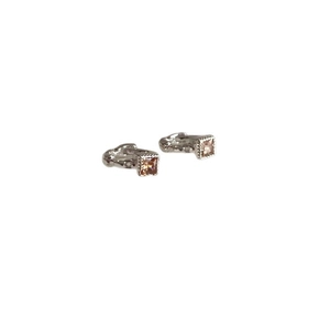 Elegant silver square hoop earrings with sparkling champagne zircon gemstones