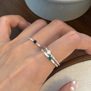 Three-piece stackable silver rings set with colorful zircon and natural branch texture