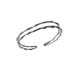 Minimalist double-layered irregular wave silver open cuff bracelet for women