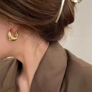 Chunky Hoop Earrings For Women Copper U-Shape Water Drop Minimalist Polished High Shine Modern Fashion Jewelry Gift