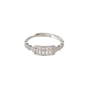 Silver abacus ring with hollowed coin pattern, Chinese style open adjustable band for women