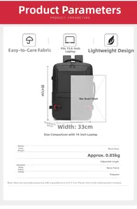 Detailed size specifications for 19-inch water-resistant business laptop backpack