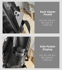 Detail view of the back anti-theft zipper pocket and side water bottle storage