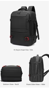 Detailed views of a 19-inch travel laptop backpack with external USB charging port