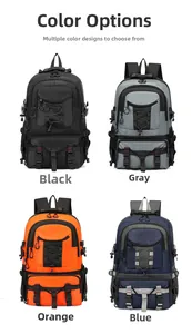 Vista a griglia di zaini tattici in nero, grigio, arancione e blu con design modulare
