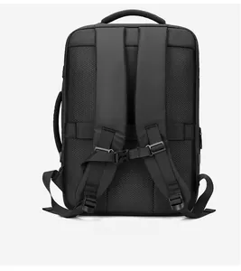 Black business backpack with breathable mesh back panel and adjustable chest buckle strap