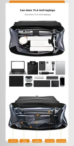 Detail view of the 15.6-inch laptop compartment with secure straps and organizer pockets
