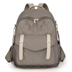 Sac À Dos Matelassé En Nylon Pour Femmes Motif Losanges Multi-Poches Sac D'école De Voyage Avec Matériel Doré