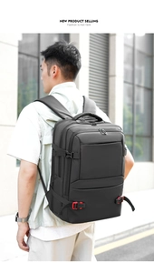 Outdoor shot of a 19-inch black business laptop backpack with waterproof nylon and side buckles