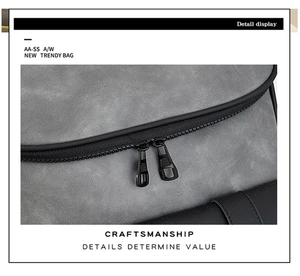 Detailed macro view of the grey matte texture fabric and premium double zipper closure