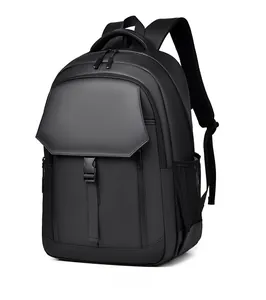 Detail view of large capacity business backpack with matte finish and buckle closure