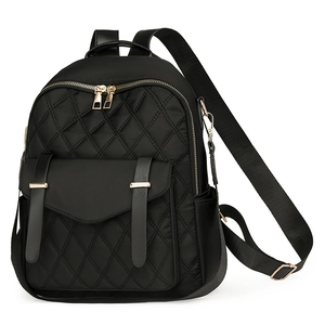 Sac à dos matelassé noir classique avec fermetures dorées pour le trajet et voyage