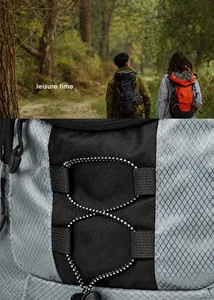 Dettaglio del tessuto a griglia antistrappo e della corda elastica dello zaino outdoor