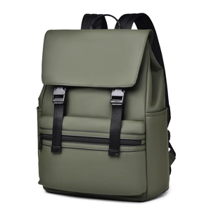 Olive green street business backpack with large capacity and matte waterproof finish
