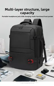Business laptop backpack with USB port and multiple compartments for travel
