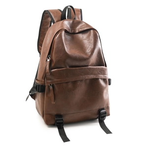 Classic retro brown PU leather backpack with minimalist buckle and adjustable straps