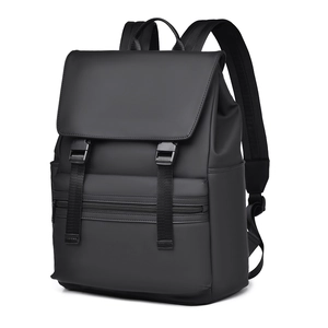 Matte black street style travel backpack with large capacity and buckle flap design