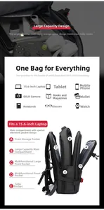 Detail of 15.6 inch laptop backpack showing multi-layer storage and shockproof compartments