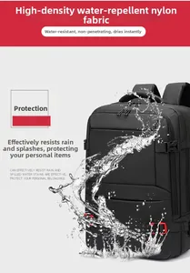 Detail of high-density water-resistant nylon fabric on large business laptop backpack