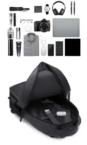 Interior view showing the spacious laptop compartment and multi-pocket storage of the backpack