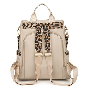 Women's leopard print backpack with adjustable straps and anti-theft back pocket