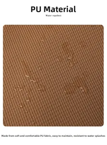 Macro shot of brown water-repellent PU leather texture with visible droplets on surface