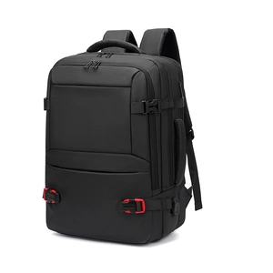 19-inch large capacity black business backpack with USB charging port and red accents