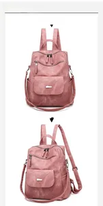 Pink multipurpose backpack for women with front magnetic flap and multiple zip pockets