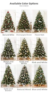 Neun dekorative Stile künstlicher Weihnachtsbäume mit Ornamenten und festlichen Lichtern