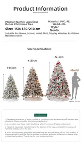 Size guide for luxury thickened snow Christmas trees in 150cm, 180cm, and 210cm heights