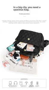 Compartiments internes du sac à dos en nylon matelassé noir avec grande capacité
