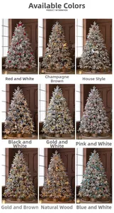 Nine variations of luxury artificial snow-flocked Christmas trees in a 3x3 grid layout