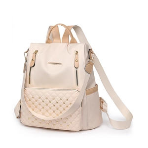 Damen Mode Nylon Rucksack Rauten Gesteppt Nieten Große Kapazität Diebstahlsicher Schultasche Für Mädchen Lässig Reise Tagesrucksack