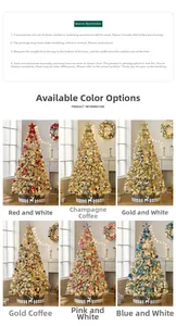 Detail view showing six different color schemes for a 2.1m pre-lit artificial snowy Christmas tree