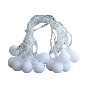 Warm white LED ball string lights with frosted globes and transparent wire for decor