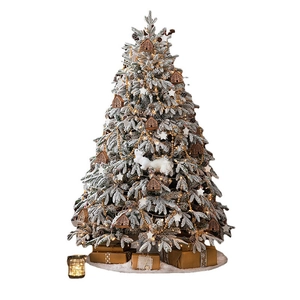 Luxurious frosted Christmas tree with warm LED lights, gold beads and rustic ornaments