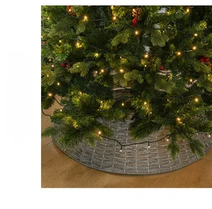 Copribase per albero di Natale intrecciato grigio tondo per decorazioni festive interne