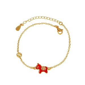 French style horse pendant gold bracelet with enamel coin charms and S925 clasp
