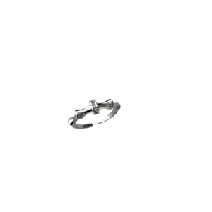 Bamboo style silver open ring featuring a micro-set zircon center on white background