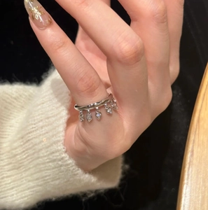 Elegant Copper Zircon Dangling Water Drop Charms Ring Korean Ins Style Agile Silver Tone Jewelry Fashion For Women